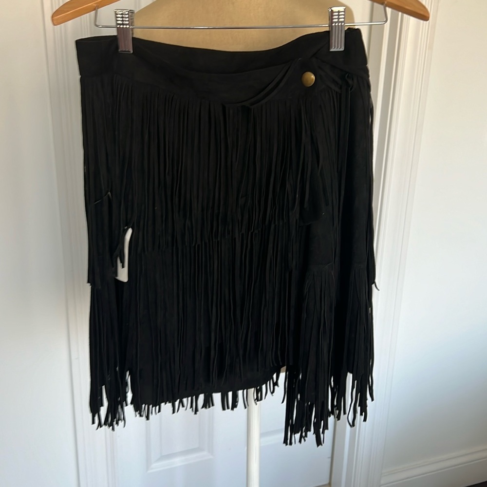 Blue B Faux Suede Tiered Fringed Skirt Large